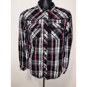 Chalc Shirt Mens Large Black Plaid Roll Tab Long Sleeve Thick Stitch Western